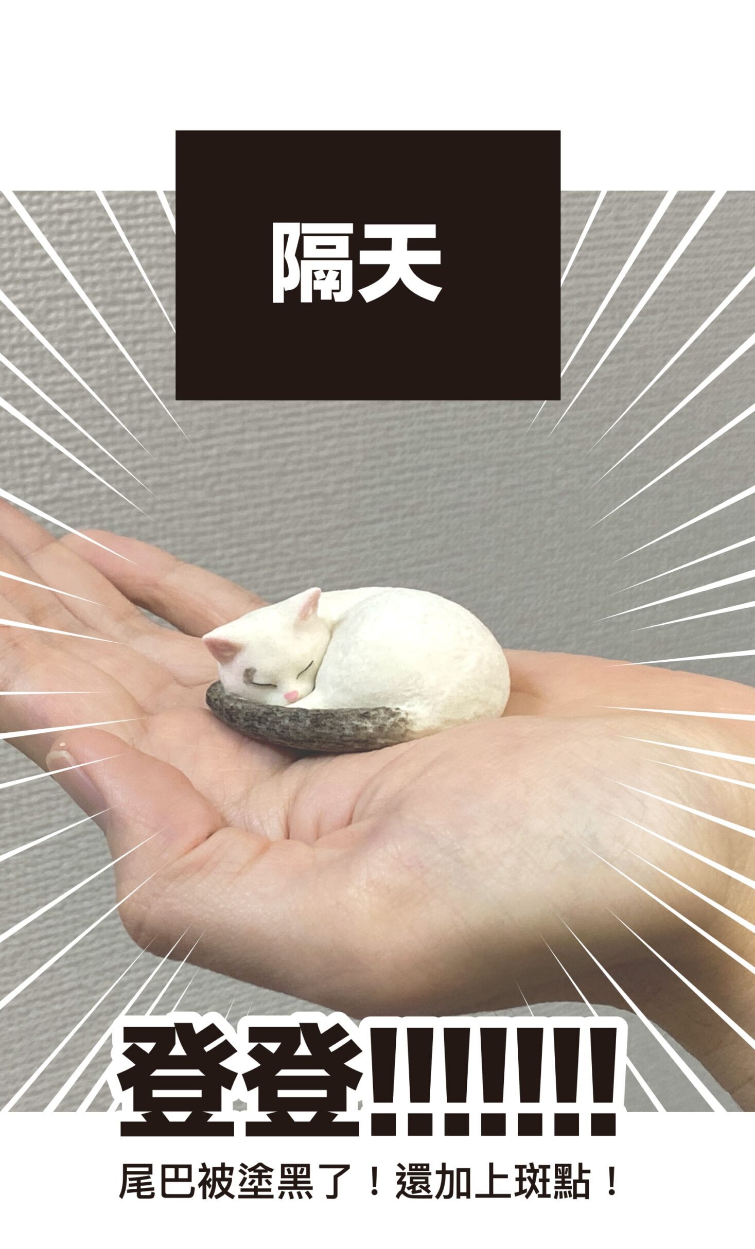 （隔天）登登!!!!!!!尾巴被塗黑了！還加上斑點！