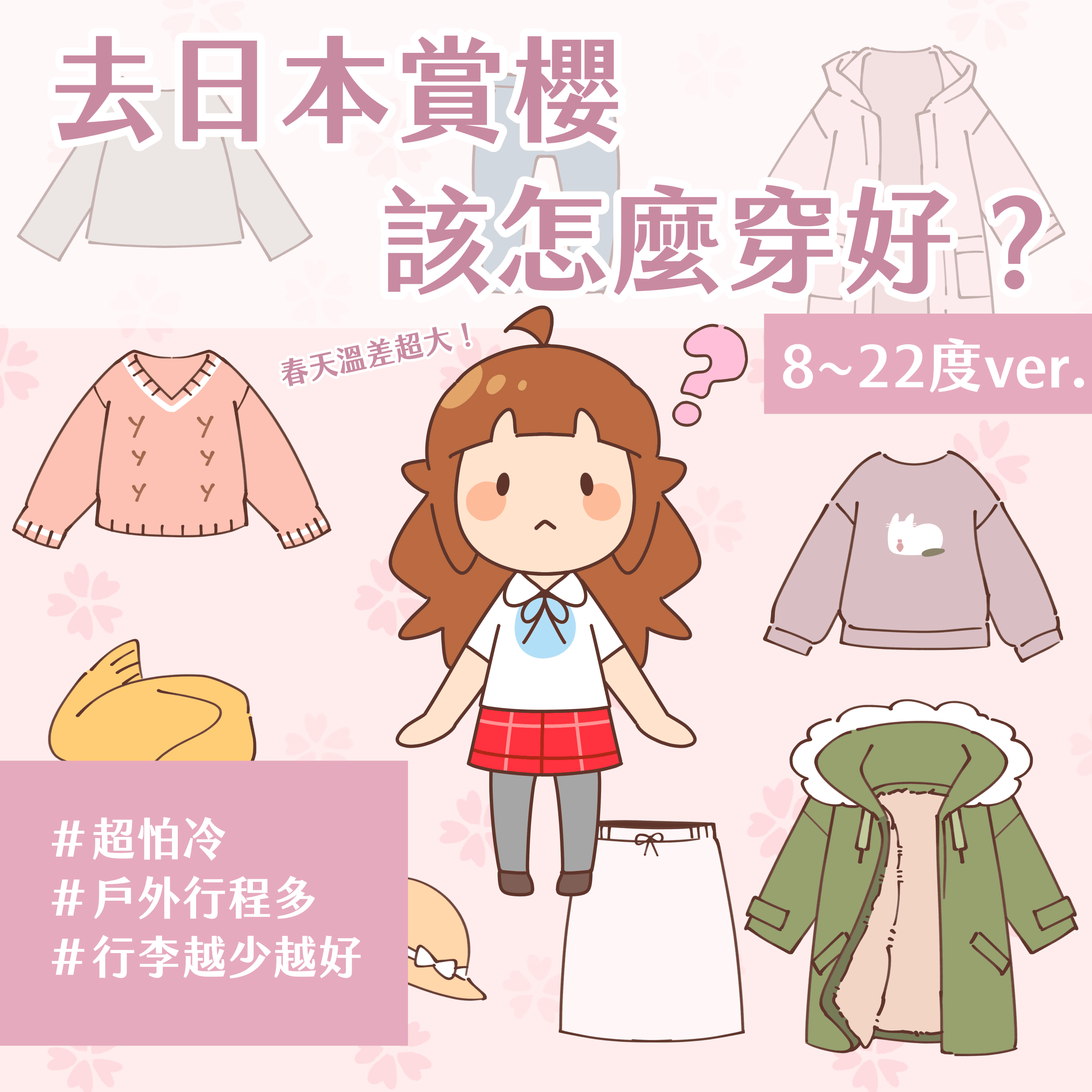 超怕冷！去日本賞櫻該怎麼穿好？（8～22度VER.）